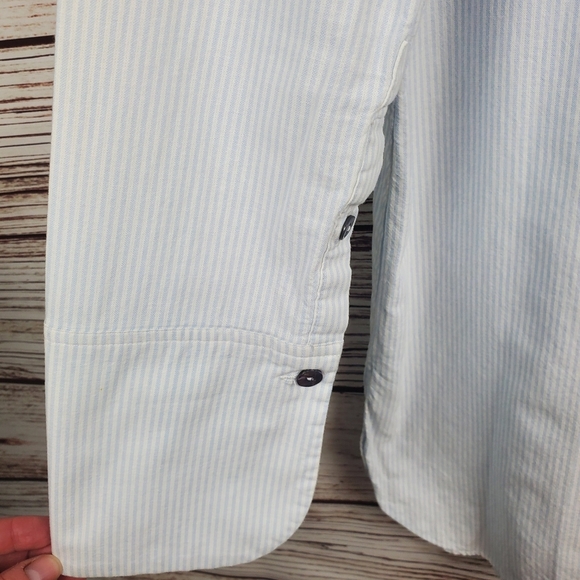 John Mark Womens Large Blue/White Stripe Portrait Collar Button Down Shirt Top - Picture 4 of 10